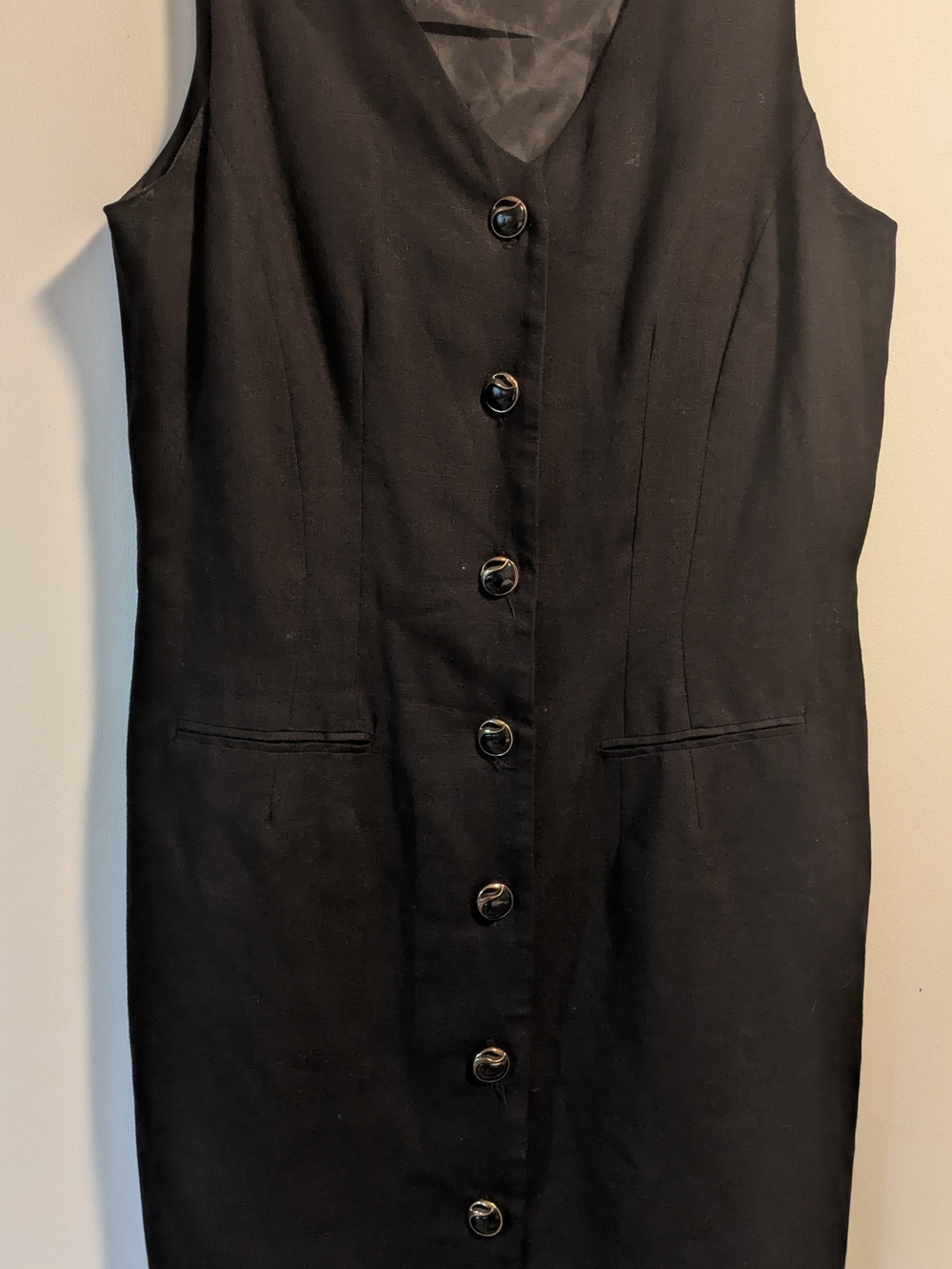 Classic Black Button-Front Women's Secretary Dress- Vintage 1980's